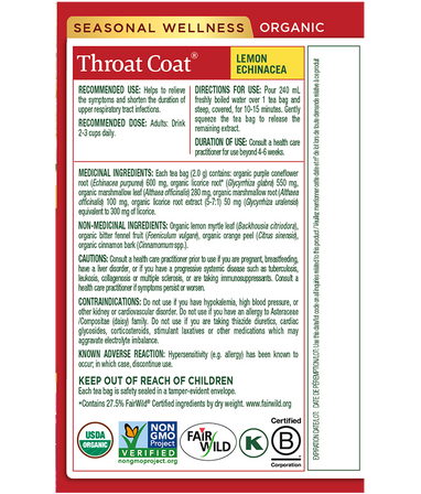 Tisane biologique Throat Coat® à l’échinacée et au citron