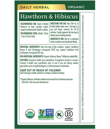 Tisane biologique à l’aubépine et à l’hibiscus