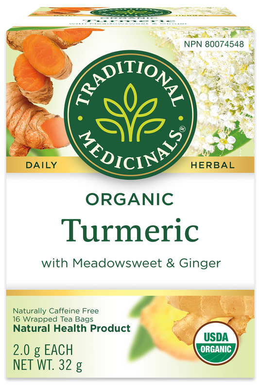 Tisane biologique au curcuma, à la reine-des-prés et au gingembre